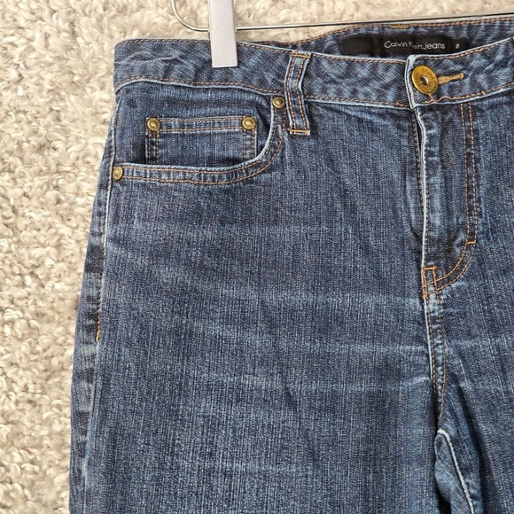 Calvin Klein Jeans Womens 8 Blue Bootcut Medium Wash Denim Embroidered - Picture 2 of 14